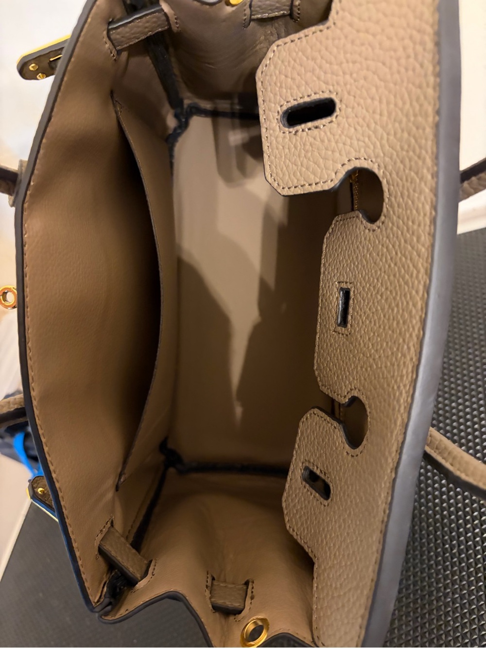 Taupe( a grey beige)  Vegan Leather Top-Handle Satchel with Gold Hardware - Picture 8 of 11